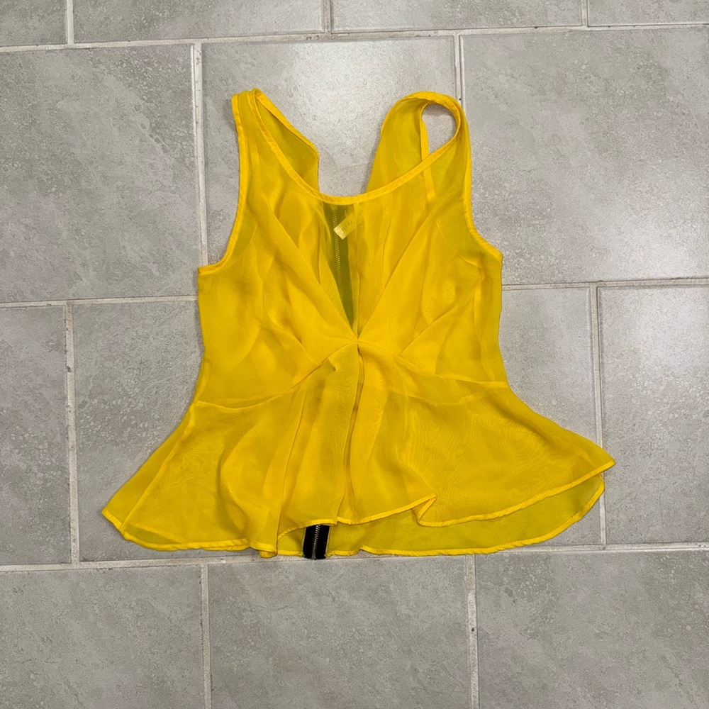 Yellow Asymmetrical Tie Front Peplum Tank Top